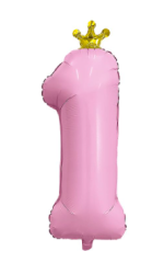 Изображение Шар ЦИФРА 1 32'' Сатин фламинго с короной /81 см